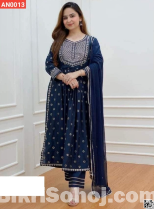 Lilen with screen print readymade anarkali 3 pics